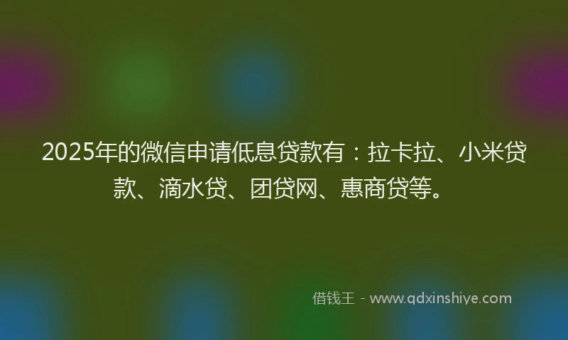2025年的微信申请低息贷款有：拉卡拉、小米贷款、滴水贷、团贷网、惠商贷等。