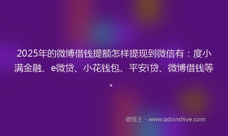 2025年的微博借钱提额怎样提现到微信有：度小满金融、e微贷、小花钱包、平安i贷、微博借钱等。