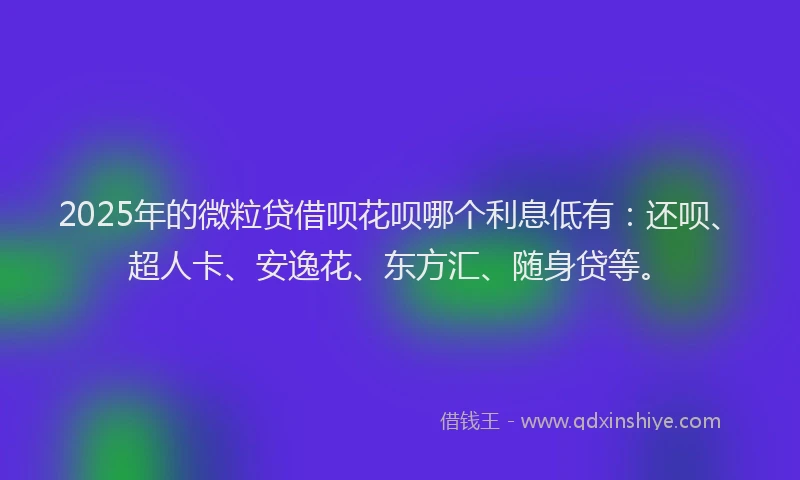 2025年的微粒贷借呗花呗哪个利息低有：还呗、超人卡、安逸花、东方汇、随身贷等。