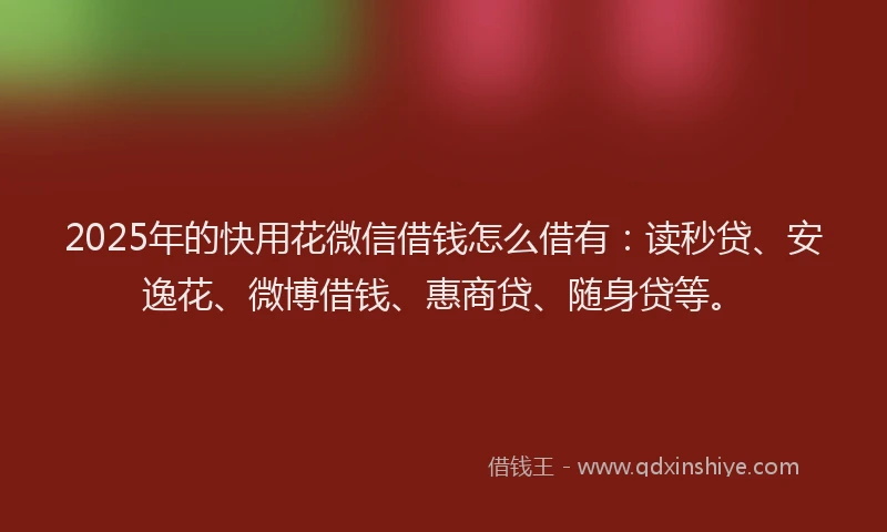 2025年的快用花微信借钱怎么借有：读秒贷、安逸花、微博借钱、惠商贷、随身贷等。