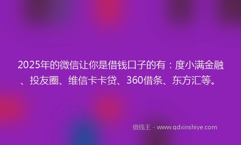 2025年的微信让你是借钱口子的有：度小满金融、投友圈、维信卡卡贷、360借条、东方汇等。