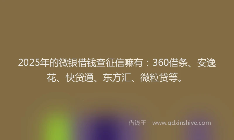 2025年的微银借钱查征信嘛有：360借条、安逸花、快贷通、东方汇、微粒贷等。