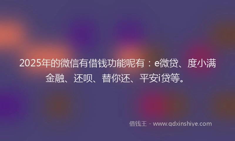2025年的微信有借钱功能呢有：e微贷、度小满金融、还呗、替你还、平安i贷等。