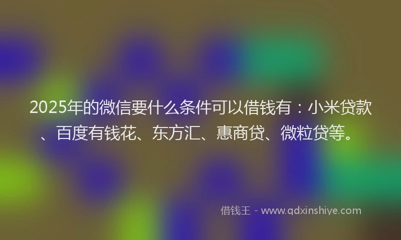 2025年的微信要什么条件可以借钱有：小米贷款、百度有钱花、东方汇、惠商贷、微粒贷等。