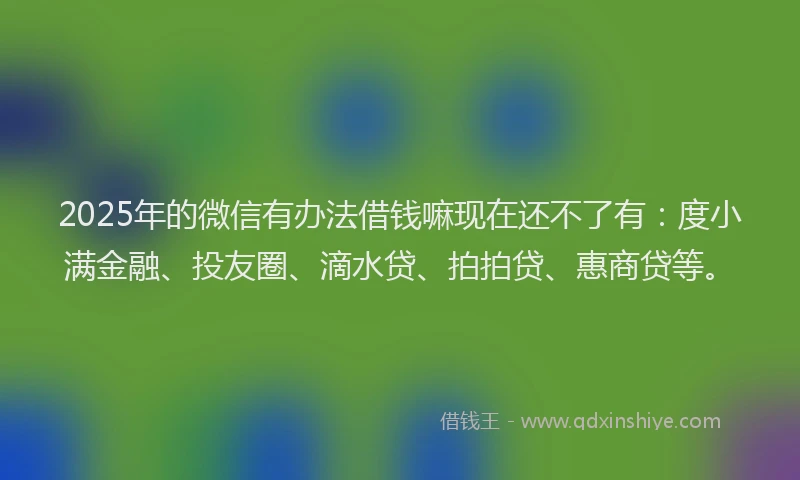 2025年的微信有办法借钱嘛现在还不了有：度小满金融、投友圈、滴水贷、拍拍贷、惠商贷等。