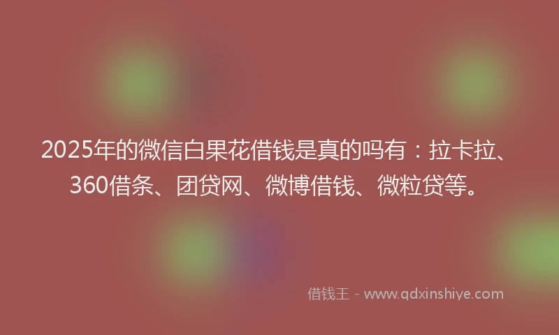 2025年的微信白果花借钱是真的吗有：拉卡拉、360借条、团贷网、微博借钱、微粒贷等。