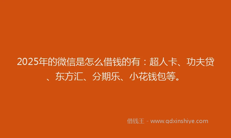 2025年的微信是怎么借钱的有：超人卡、功夫贷、东方汇、分期乐、小花钱包等。