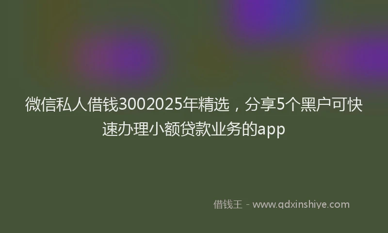 微信私人借钱3002025年精选，分享5个黑户可快速办理小额贷款业务的app