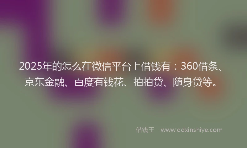 2025年的怎么在微信平台上借钱有：360借条、京东金融、百度有钱花、拍拍贷、随身贷等。
