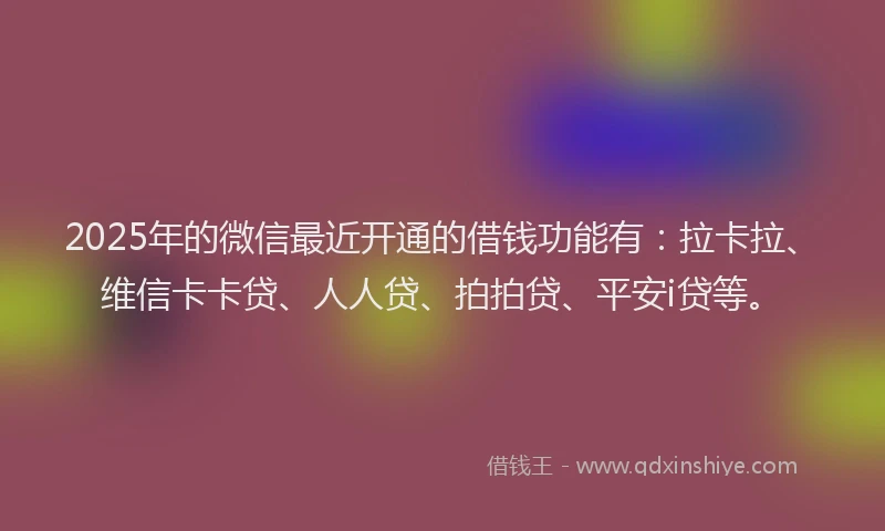 2025年的微信最近开通的借钱功能有:拉卡拉、维信卡卡贷、人人贷、拍拍贷、平安i贷等。