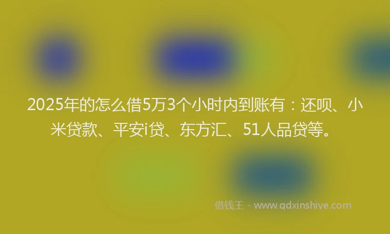 2025年的怎么借5万3个小时内到账有：还呗、小米贷款、平安i贷、东方汇、51人品贷等。