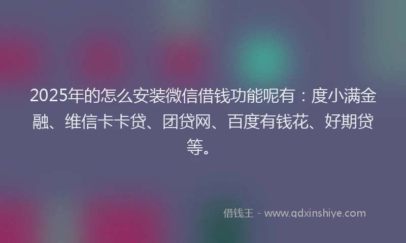 2025年的怎么安装微信借钱功能呢有：度小满金融、维信卡卡贷、团贷网、百度有钱花、好期贷等。