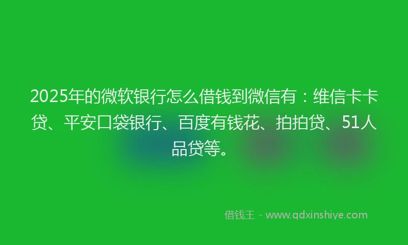 2025年的微软银行怎么借钱到微信有：维信卡卡贷、平安口袋银行、百度有钱花、拍拍贷、51人品贷等。