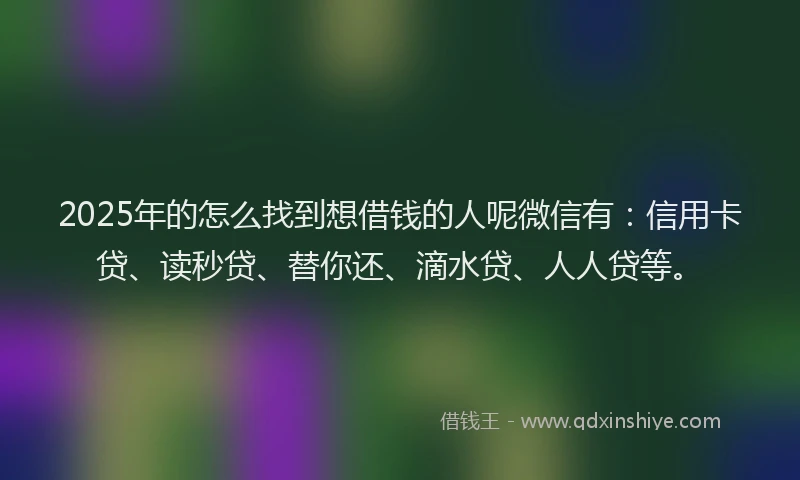 2025年的怎么找到想借钱的人呢微信有：信用卡贷、读秒贷、替你还、滴水贷、人人贷等。