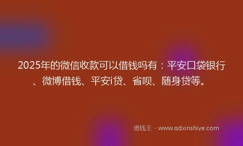 2025年的微信收款可以借钱吗有：平安口袋银行、微博借钱、平安i贷、省呗、随身贷等。