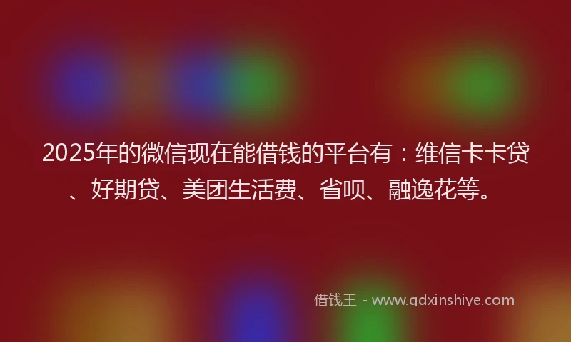 2025年的微信现在能借钱的平台有：维信卡卡贷、好期贷、美团生活费、省呗、融逸花等。