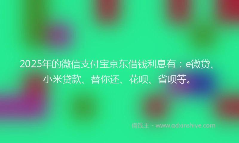 2025年的微信支付宝京东借钱利息有：e微贷、小米贷款、替你还、花呗、省呗等。
