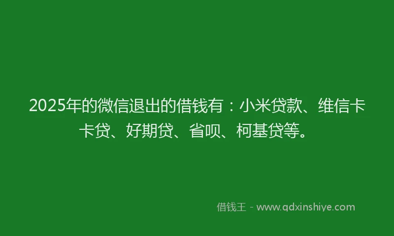 2025年的微信退出的借钱有：小米贷款、维信卡卡贷、好期贷、省呗、柯基贷等。