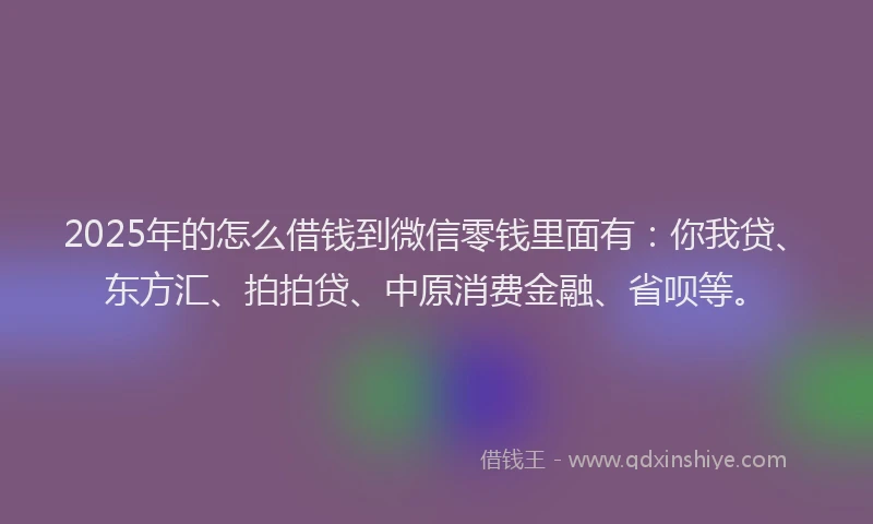 2025年的怎么借钱到微信零钱里面有：你我贷、东方汇、拍拍贷、中原消费金融、省呗等。
