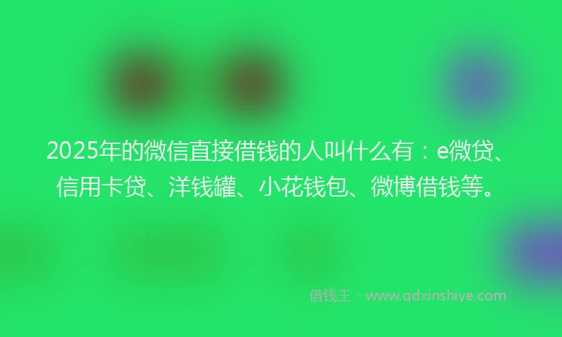 2025年的微信直接借钱的人叫什么有：e微贷、信用卡贷、洋钱罐、小花钱包、微博借钱等。
