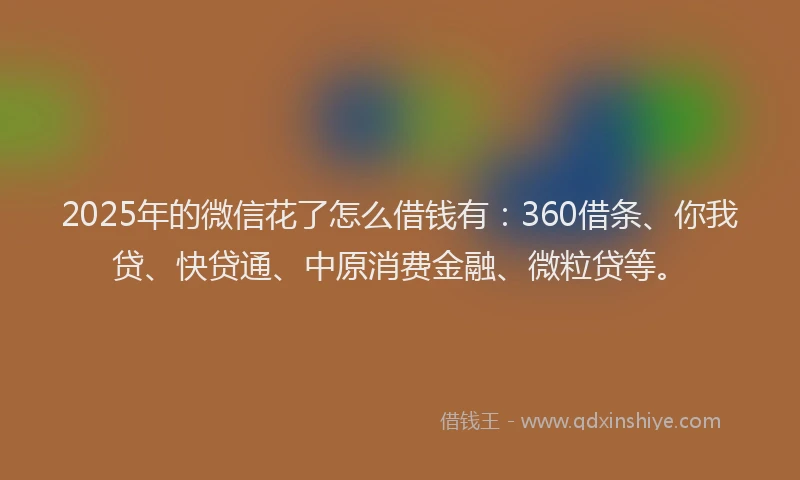 2025年的微信花了怎么借钱有：360借条、你我贷、快贷通、中原消费金融、微粒贷等。