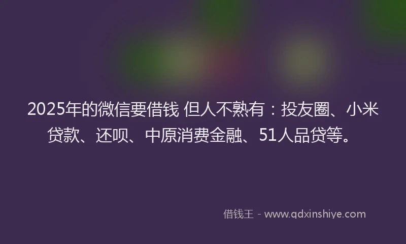 2025年的微信要借钱 但人不熟有：投友圈、小米贷款、还呗、中原消费金融、51人品贷等。