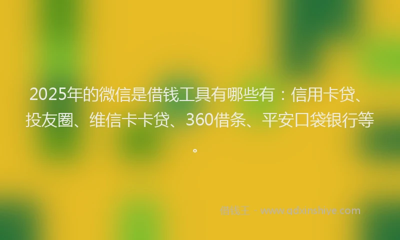 2025年的微信是借钱工具有哪些有：信用卡贷、投友圈、维信卡卡贷、360借条、平安口袋银行等。