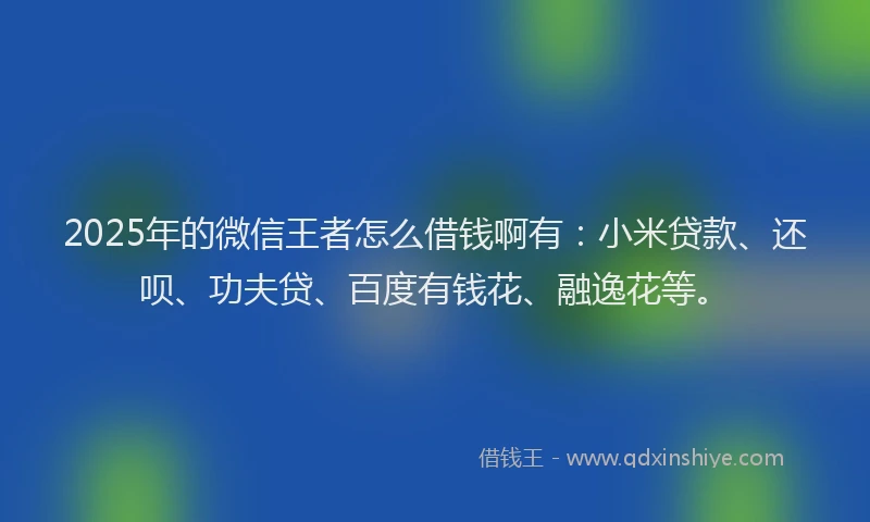 2025年的微信王者怎么借钱啊有：小米贷款、还呗、功夫贷、百度有钱花、融逸花等。