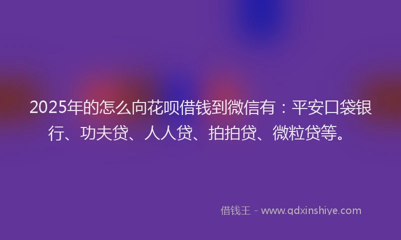 2025年的怎么向花呗借钱到微信有：平安口袋银行、功夫贷、人人贷、拍拍贷、微粒贷等。