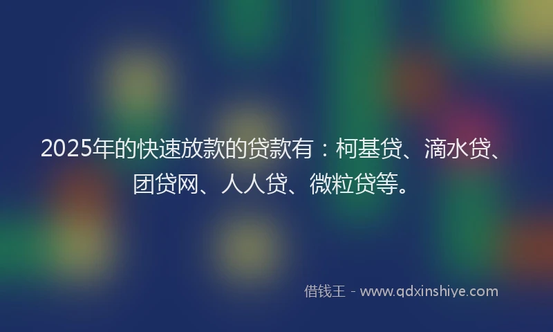 2025年的快速放款的贷款有：柯基贷、滴水贷、团贷网、人人贷、微粒贷等。
