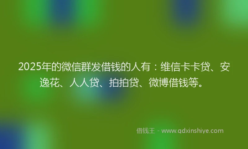 2025年的微信群发借钱的人有：维信卡卡贷、安逸花、人人贷、拍拍贷、微博借钱等。