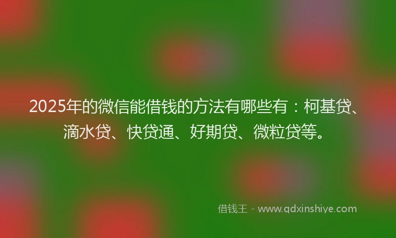 2025年的微信能借钱的方法有哪些有：柯基贷、滴水贷、快贷通、好期贷、微粒贷等。
