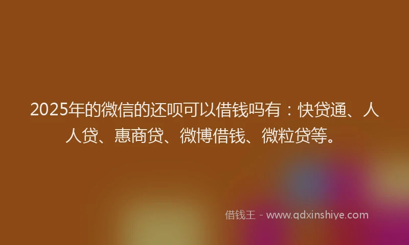 2025年的微信的还呗可以借钱吗有：快贷通、人人贷、惠商贷、微博借钱、微粒贷等。