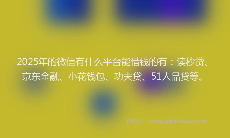 2025年的微信有什么平台能借钱的有：读秒贷、京东金融、小花钱包、功夫贷、51人品贷等。