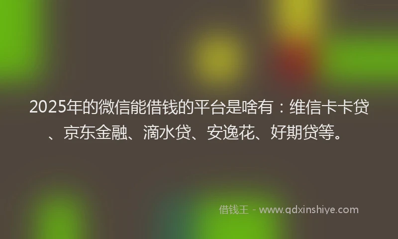2025年的微信能借钱的平台是啥有：维信卡卡贷、京东金融、滴水贷、安逸花、好期贷等。
