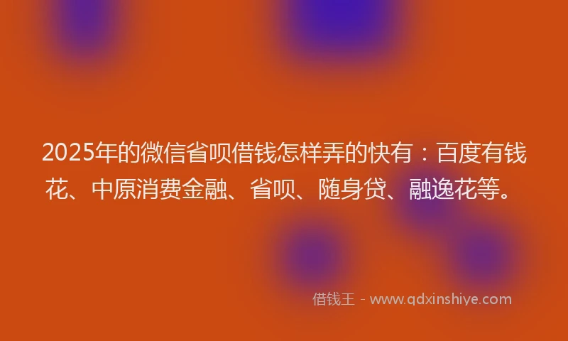 2025年的微信省呗借钱怎样弄的快有：百度有钱花、中原消费金融、省呗、随身贷、融逸花等。