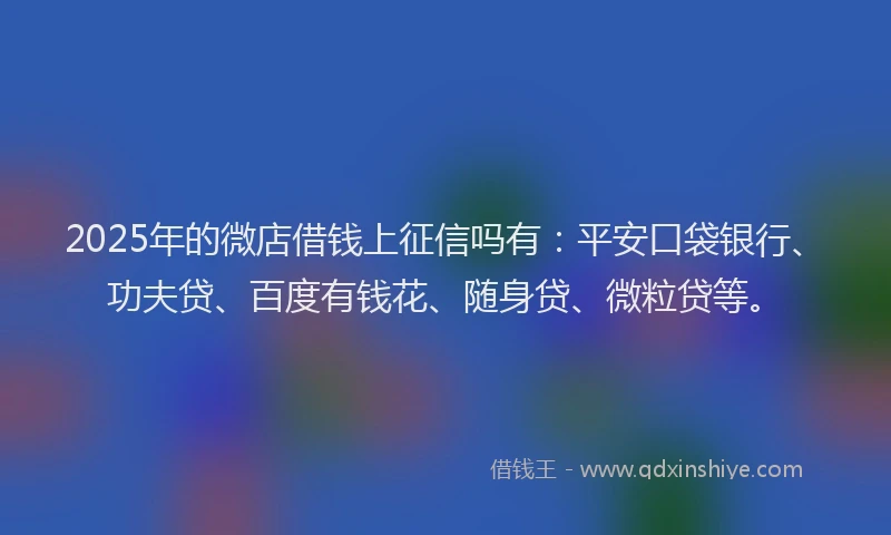 2025年的微店借钱上征信吗有：平安口袋银行、功夫贷、百度有钱花、随身贷、微粒贷等。