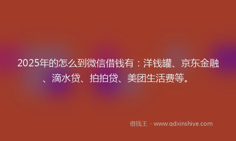 2025年的怎么到微信借钱有：洋钱罐、京东金融、滴水贷、拍拍贷、美团生活费等。