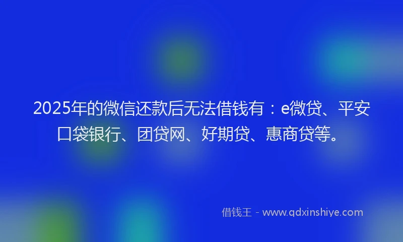 2025年的微信还款后无法借钱有：e微贷、平安口袋银行、团贷网、好期贷、惠商贷等。