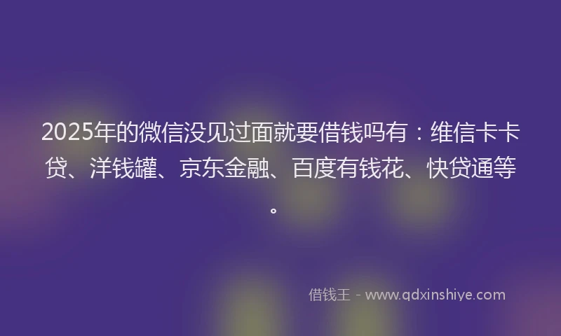 2025年的微信没见过面就要借钱吗有：维信卡卡贷、洋钱罐、京东金融、百度有钱花、快贷通等。