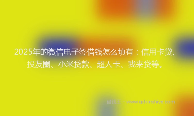 2025年的微信电子签借钱怎么填有：信用卡贷、投友圈、小米贷款、超人卡、我来贷等。