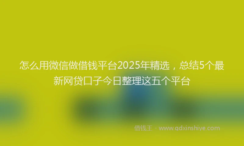 怎么用微信做借钱平台2025年精选，总结5个最新网贷口子今日整理这五个平台