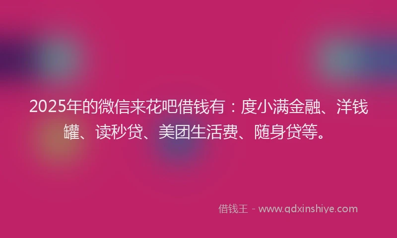 2025年的微信来花吧借钱有：度小满金融、洋钱罐、读秒贷、美团生活费、随身贷等。