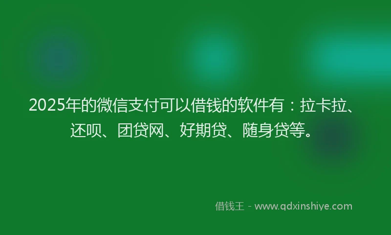 2025年的微信支付可以借钱的软件有：拉卡拉、还呗、团贷网、好期贷、随身贷等。