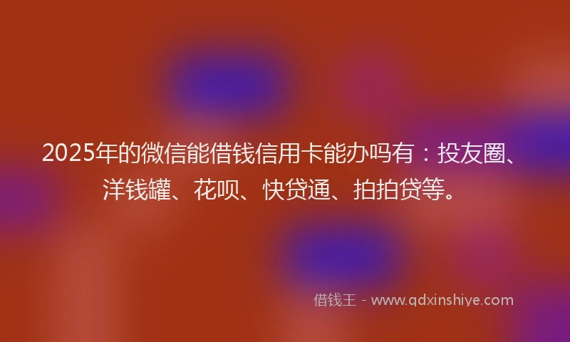 2025年的微信能借钱信用卡能办吗有：投友圈、洋钱罐、花呗、快贷通、拍拍贷等。