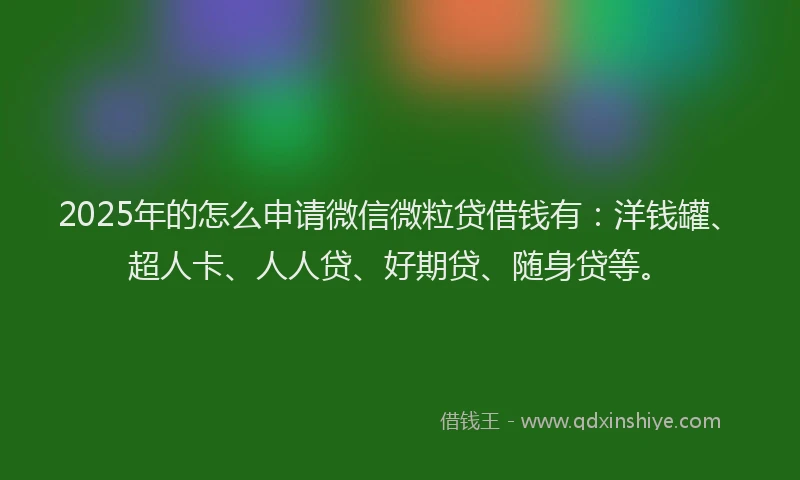 2025年的怎么申请微信微粒贷借钱有：洋钱罐、超人卡、人人贷、好期贷、随身贷等。