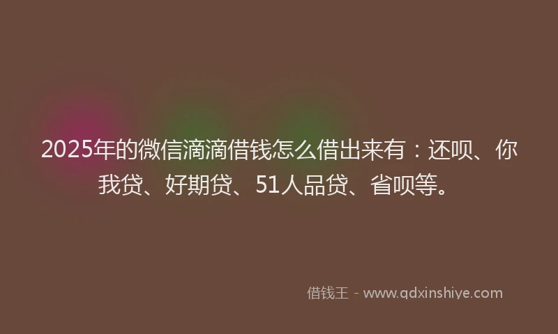2025年的微信滴滴借钱怎么借出来有：还呗、你我贷、好期贷、51人品贷、省呗等。