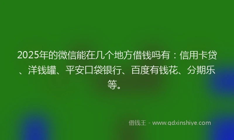 2025年的微信能在几个地方借钱吗有：信用卡贷、洋钱罐、平安口袋银行、百度有钱花、分期乐等。