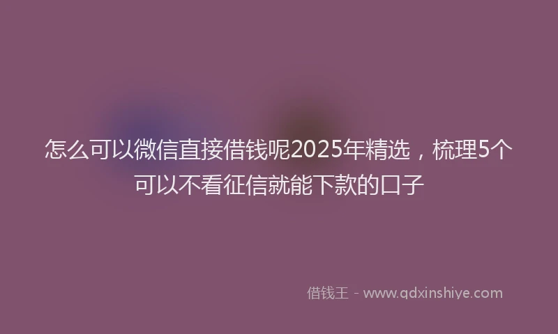 怎么可以微信直接借钱呢2025年精选，梳理5个可以不看征信就能下款的口子