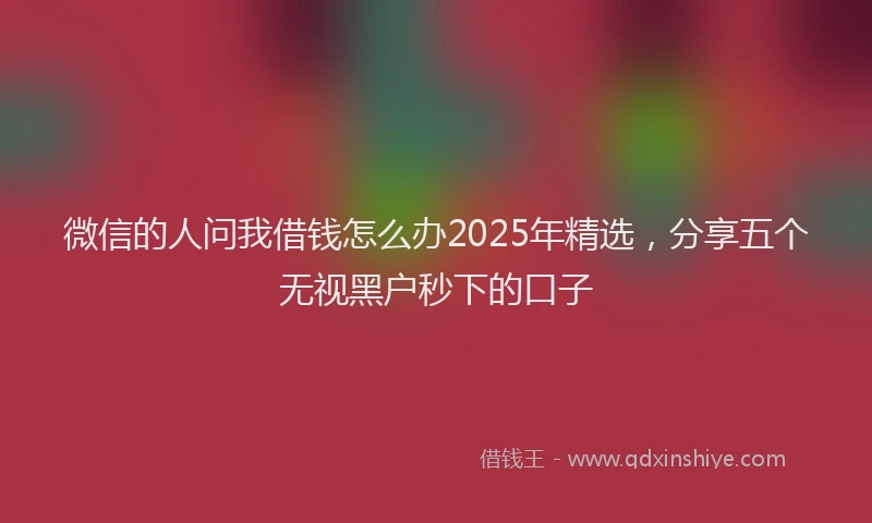 微信的人问我借钱怎么办2025年精选，分享五个无视黑户秒下的口子